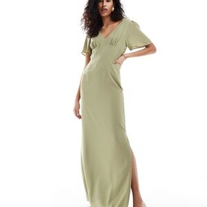 Elegant Olive Green Maxi bridesmaid dress